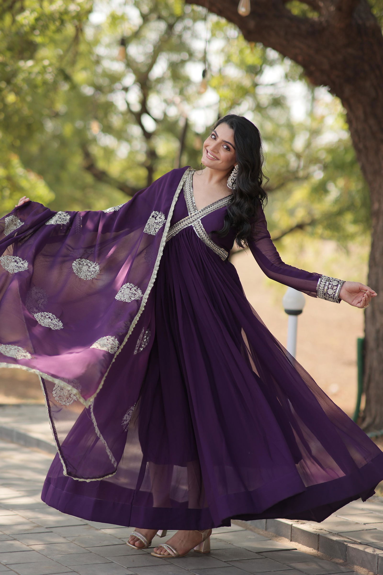 KA 1107 aux Blooming Embroidery Gown With Dupatta Wholesale Shop In Surat